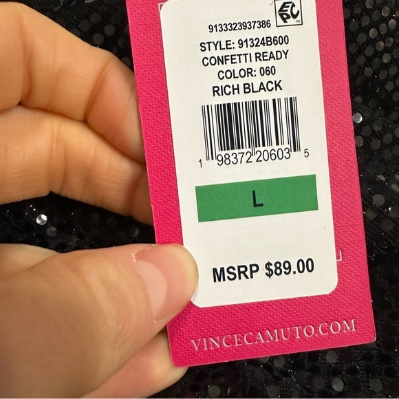 Vince Camuto black long sleeve vneck faux wrap top all over sequins - Picture 2 of 2